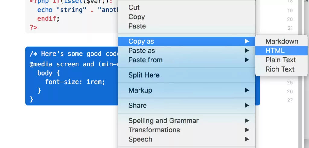 Copy Ulysses' new code blocks as HTML for automatic span tags for syntax highlighting